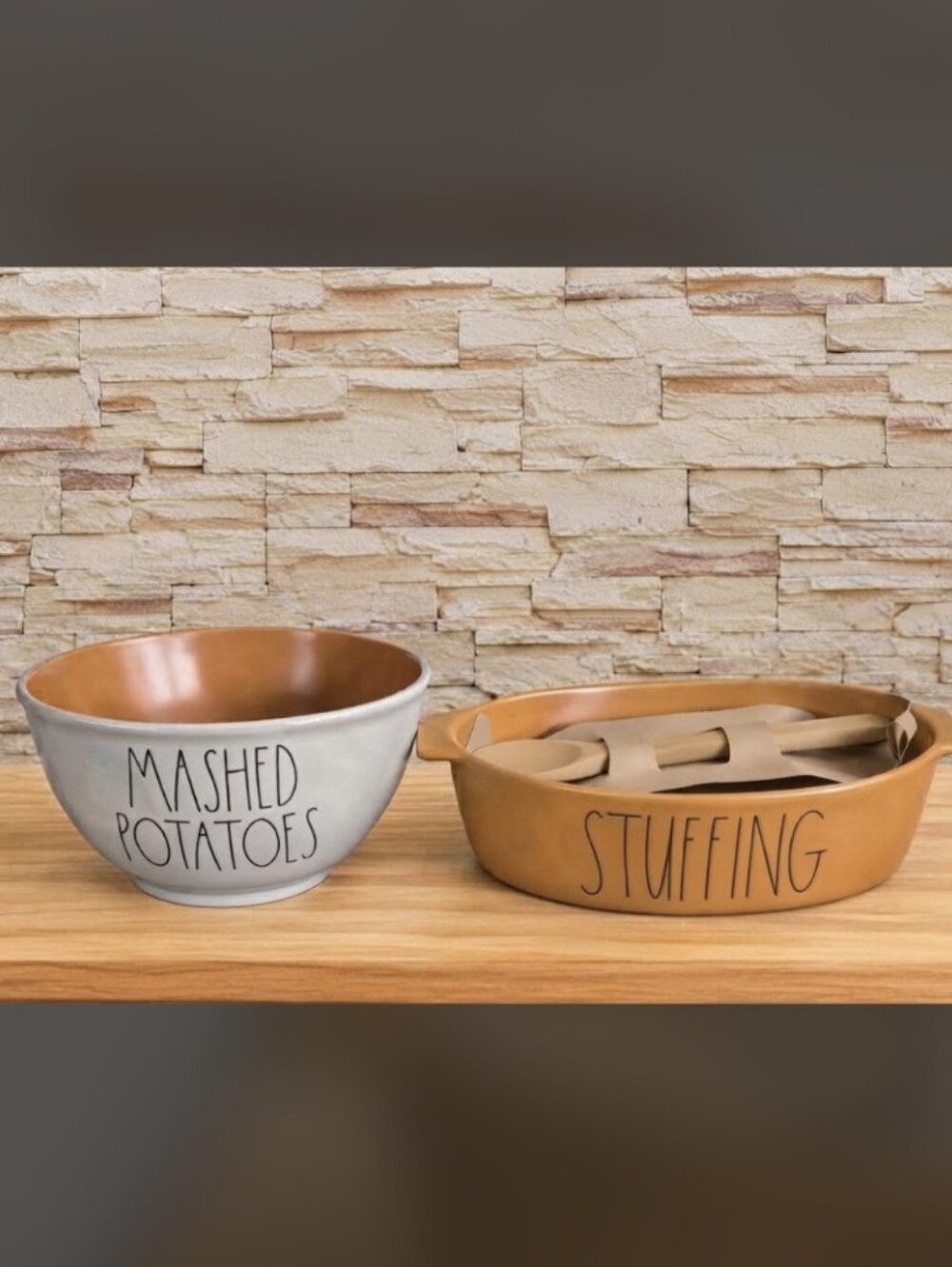 NEW Rae Dunn "MASHED POTATOES" Bowl & "STUFFING" Casserole/Baking Dish Set